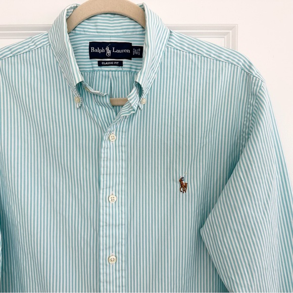 Ralph Lauren Tops - Ralph Lauren Oversized Fit Blue / Green & White Striped Button-Down Oxford Shirt